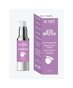 Dr. Tush's After Nipple Play 1 oz gel bottle with pump top on a soft backdrop