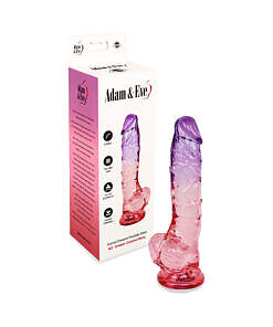 Adam & Eve Sunset Dreams Realistic Dildo 9.5 inch with ombre purple to pink color on white background.