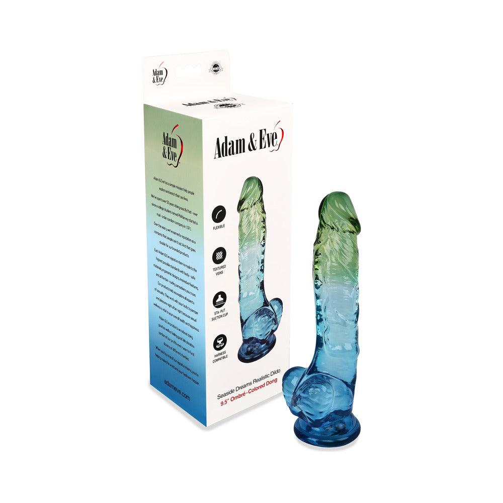 Adam & Eve Seaside Dreams Realistic Dildo 9.5 in. with ocean ombre coloring and flexible lifelike design