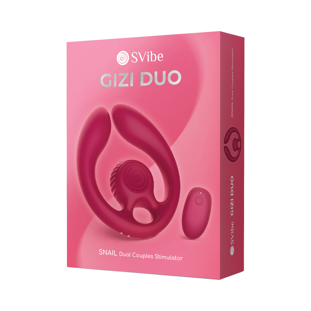 SVibe Snail GIZI Duo Couples Stimulator in burgundy silicone with curved dual arm design