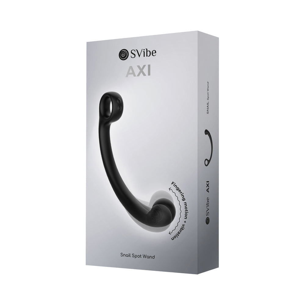 SVibe Snail AXI Spot Wand Granite Noir lying on a silky white surface
