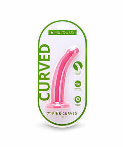 Me You Us Pink Curved Silicone Dildo 7in with a velvety pink texture