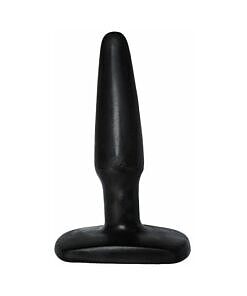 Me You Us Black Small Anal Plug displayed on a clean surface next to a bottle of lubricant