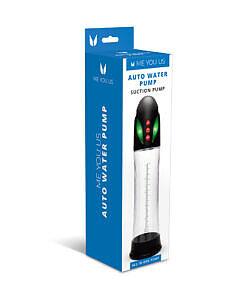 Me You Us Auto Water Pump with water-filled chamber and suction accessories on a clean surface