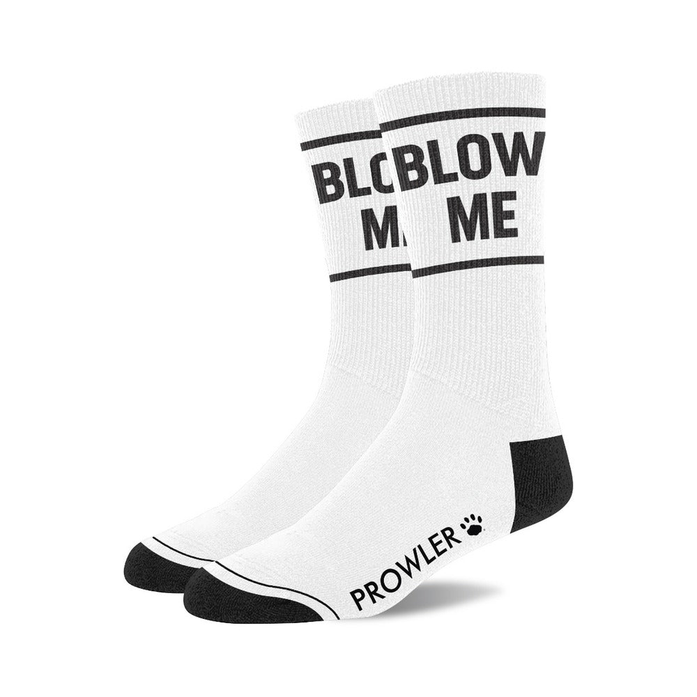 Prowler RED Blow Me Socks in black and white with bold lettering
