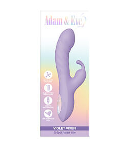 Purple silicone g-spot rabbit vibrator with curved head and ridged shaft on a sleek satin background.