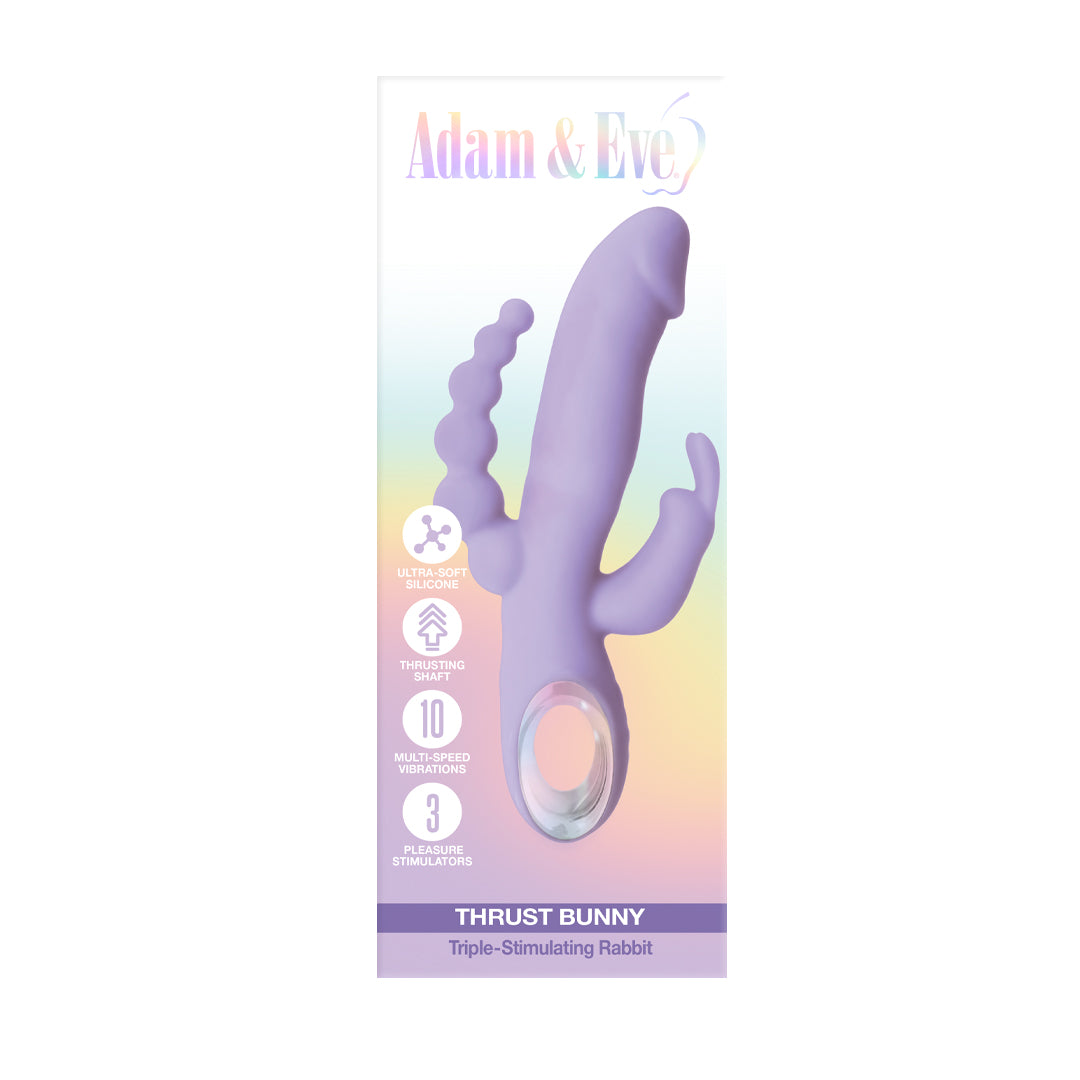 Adam & Eve Thrust Bunny triple-stimulating rabbit vibrator in lavender with thrusting shaft