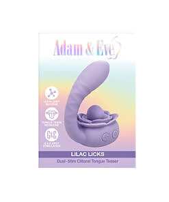 Adam & Eve Lilac Licks silicone vibrator with flickering tongue tip and ergonomic curve