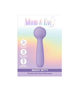 Adam & Eve Bendy Bitty Wand pink bendable silicone mini wand with USB charging cable on neutral background