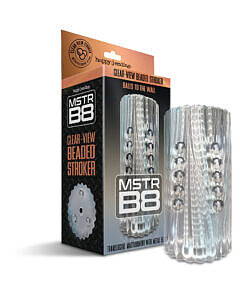 MSTR B8 Clear-View Beaded Stroker with 15 metal beads visible through transparent sleeve.