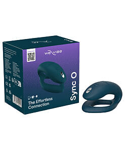 We-Vibe Sync O Rechargeable Remote Control Couples Vibrator Velvet Green shown with remote and charging base on a soft grey surface.