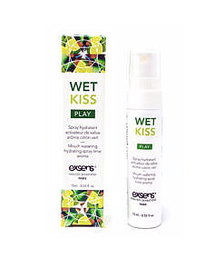 Exsens Wet Kiss Lime Moisturizing Saliva Spray 15ml bottle with lime green label and nozzle