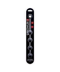 Prowler RED Small Silicone Anal Beads with four tapered beads and pull ring on white background