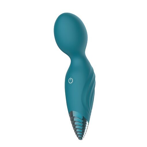 with angled silicone head resting on a palm.