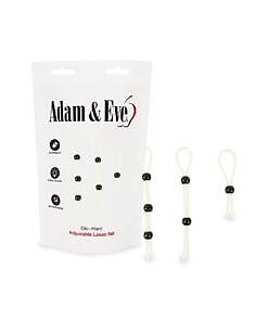 Two glow-in-the-dark Adam & Eve Glo-Hard Adjustable Lasso rings with sliding bead on a dark background showing green glow.