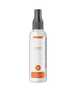 Me You Us Spritz Toy Cleaner Spray 5 oz bottle with fine mist nozzle on a clean bathroom counter.