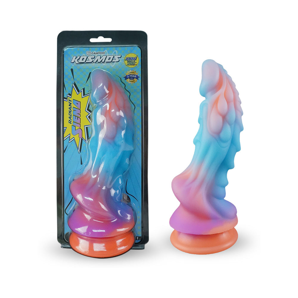 Camtoyz Dildo Siena with textured scale-like veins and suction base on a white surface.