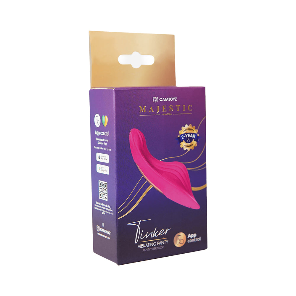 Camtoyz Vibrating Panty with App Tinker on satin surface