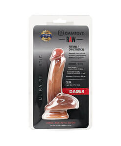 Camtoyz Ultra Realistic Dildo Dager with lifelike veins and neutral skin tone against a soft background.