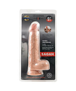 Camtoyz Ultra Realistic Dildo Sagan Large in realistic skin tone with veins and suction cup on white background.
