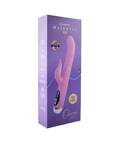 Pink Camtoyz Rabbit Vibrator USB-C Osma with flexible ears and charging cable on a satin sheet.