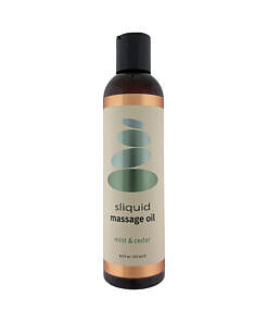 Sliquid Massage Oil Mint & Cedar 8.5 oz natural massage oil with refreshing mint cedar scent and moisturizing nut oils.