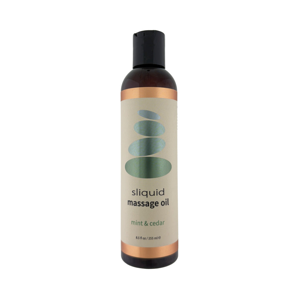 Sliquid Massage Oil Mint & Cedar 8.5 oz natural massage oil with refreshing mint cedar scent and moisturizing nut oils.