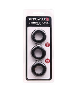 Prowler RED C-Ring 3-Pack: three flexible red silicone rings in graduated sizes on a dark surface.