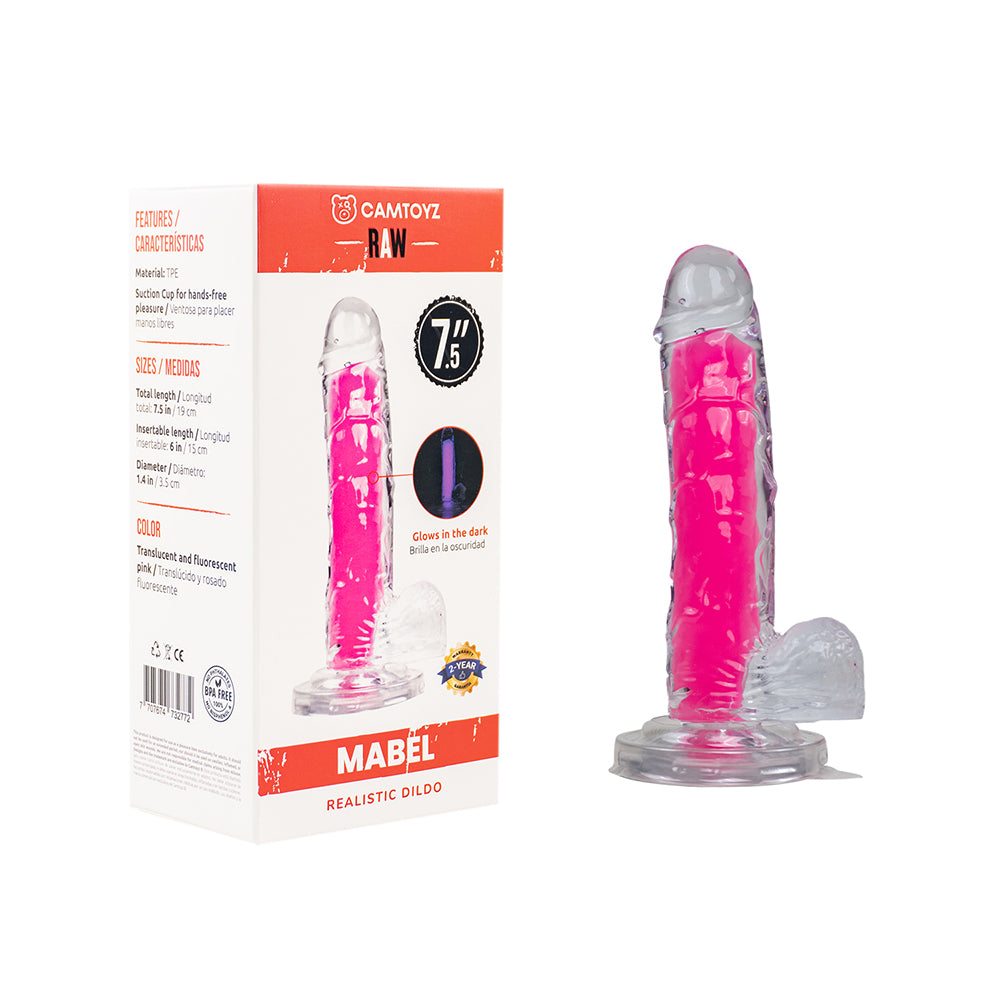 Camtoyz Realistic Raw Dildo Blendy Mabel Pink with soft lifelike texture and prominent veins on white background