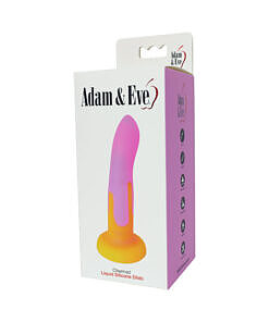 Vibrant pink and orange Adam & Eve Charmed Dildo with curved tip on white background