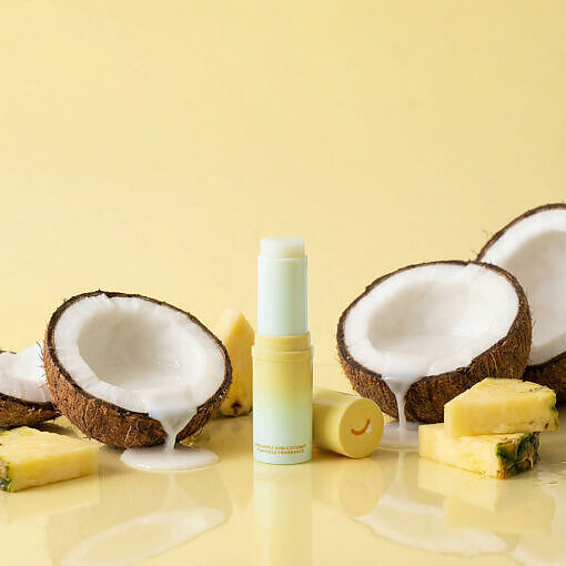 with tropical label on sunny beach background.
