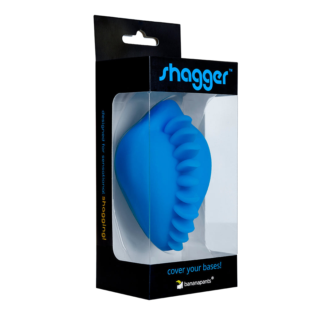 Banana Pants Shagger Blue Azure dildo base cover with ripple-textured ocean blue silicone tips and a flexible base.