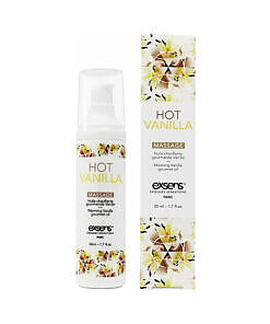 Exsens Warming Massage Oil Hot Vanilla 1.7 oz bottle with vanilla-scented warming gel for intimate massage