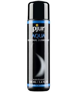 Pjur Aqua Water-Based Personal Lubricant 3.4 oz. bottle with sleek silver cap on white background