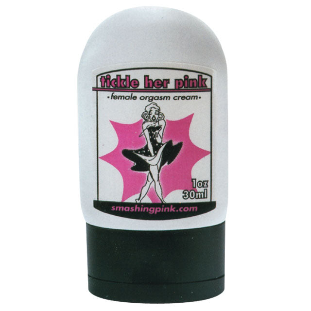 Tickle Her Pink Clitoral Orgasm Cream 1oz tube displaying pink label design and gel consistency on a neutral background