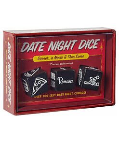 Three wooden Date Night Dice with dinner