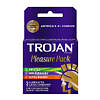Trojan Pleasure Pack 3-Pack showing three foil-wrapped condoms in Ultra Thin