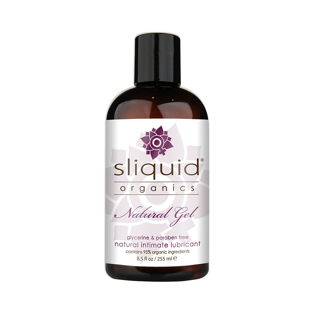 Sliquid Organics Natural Lubricating Gel 8.5 oz bottle showcasing the natural and vegan-friendly lubricant.