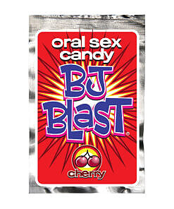 BJ Blast Oral Sex Candy Cherry packet with fizzing candy for oral play.
