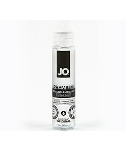 JO Premium Original Silicone-Based Lubricant 1oz bottle featuring long-lasting silicone lubricant formula.
