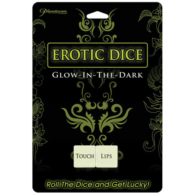 Pipedream Glow-in-the-Dark Erotic Dice on a dark background