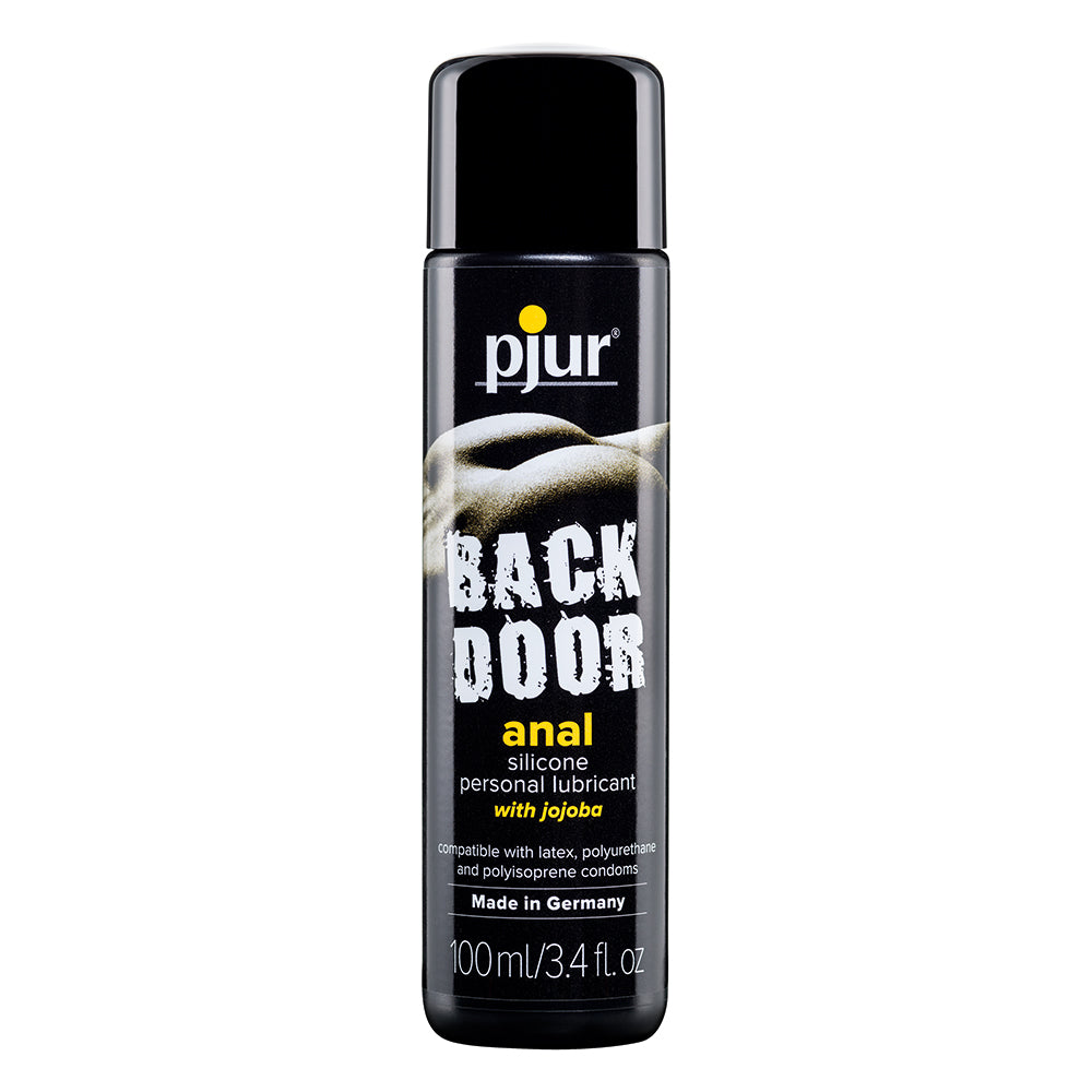 pjur Back Door Silicone Anal Lubricant with Jojoba 3.4 oz bottle for long-lasting anal comfort.