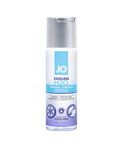 JO H2O Cooling Water-Based Lubricant 2 oz bottle with refreshing cooling sensation and silky smooth texture.