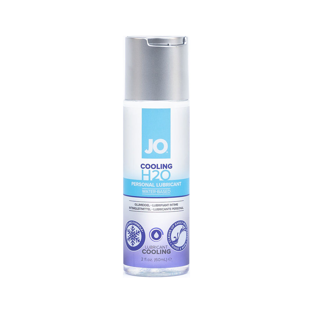 JO H2O Cooling Water-Based Lubricant 2 oz bottle with refreshing cooling sensation and silky smooth texture.