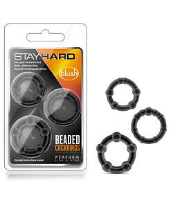 Stay Hard Beaded Cockrings 3-Piece Set Black by Blush - three sizes of stretchy TPE beaded cock rings