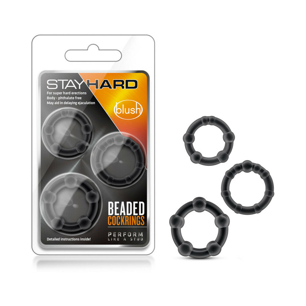 Stay Hard Beaded Cockrings 3-Piece Set Black by Blush - three sizes of stretchy TPE beaded cock rings