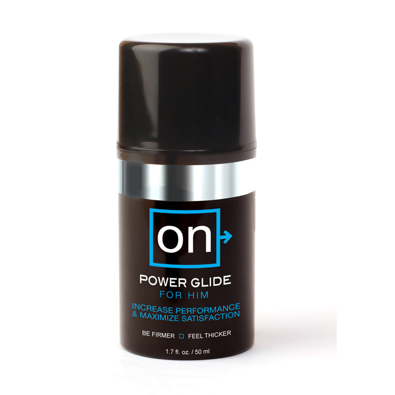 Sensuva ON Power Glide 1.7 oz gel bottle on a bathroom counter