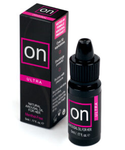 5 ml bottle of Sensuva ON Natural Arousal Oil Ultra on a white background