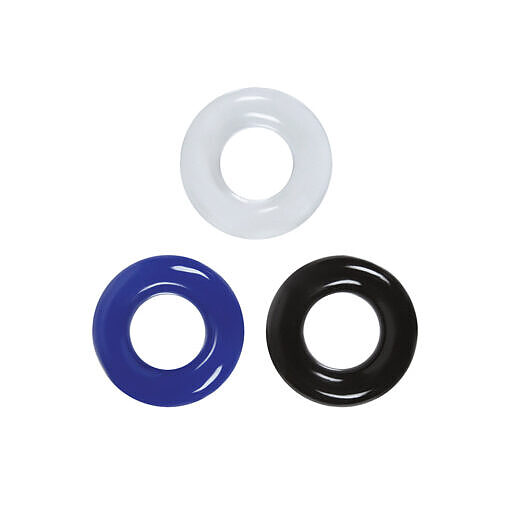 black and blue TPE rings on a white background
