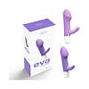 VeDO Eva Mini Vibe Orgasmic Orchid purple mini vibe with curved tip and flexible rabbit tickler on silky fabric.